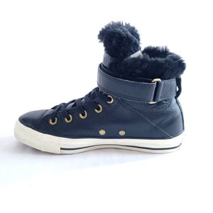 Converse All-Star Brea Leather & Faux-Fur High-Top Winter Sneakers Black US6